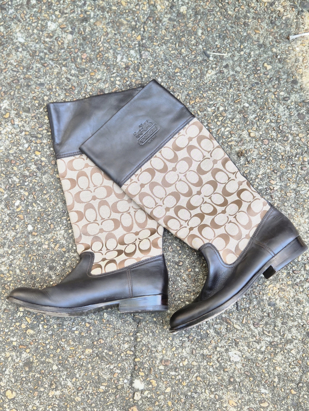 Coach Brown Leather & Signature Canvas Over-the-Knee Boots